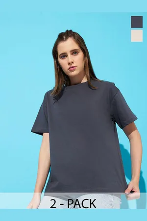 Roadster The Lifestyle Co. Women Pack Of 2 Solid Round Neck Cotton Oversized T-shirts
