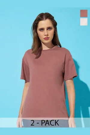 Roadster The Lifestyle Co. Women Pack Of 2 Solid Round Neck Cotton Oversized T-shirts