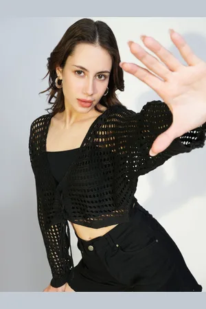 SHOWOFF Women Semi Sheer Crochet Crop Top