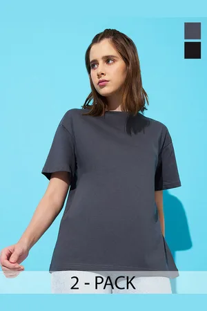 Roadster The Lifestyle Co. Women Pack Of 2 Solid Round Neck Cotton Oversized T-shirts