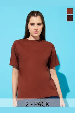 Roadster The Lifestyle Co. Women Pack Of 2 Solid Round Neck Cotton Oversized T-shirts
