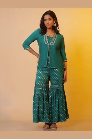 AURELIA Printed Top with Sharara & Jacket