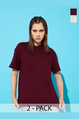 Roadster The Lifestyle Co. Women Pack Of 2 Solid Round Neck Cotton Oversized T-shirts