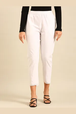 De Moza Women Mid-Rise Cotton Cropped Chinos Trousers