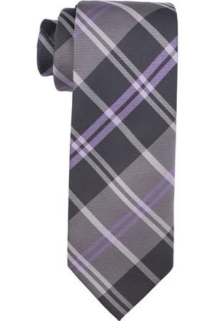 The Tie Hub Men Black & Purple Checked Skinny Tie With Cufflinks