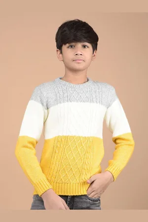Crimsoune Club Boys Cable Knit Colourblocked Pullover