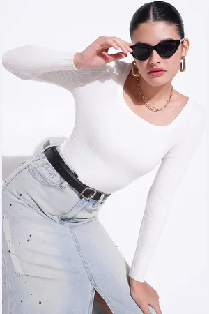 SHOWOFF Women Striped Long Sleeves Crop Top