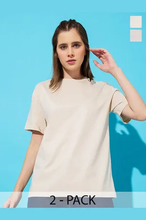 Roadster The Lifestyle Co. Women Pack Of 2 Solid Round Neck Cotton Oversized T-shirts