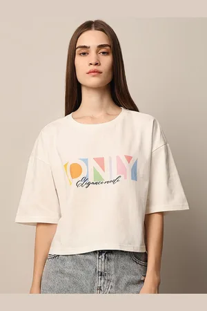 ONLY Women Brand Logo Printed Drop-Shoulder Sleeves Boxy T-shirt