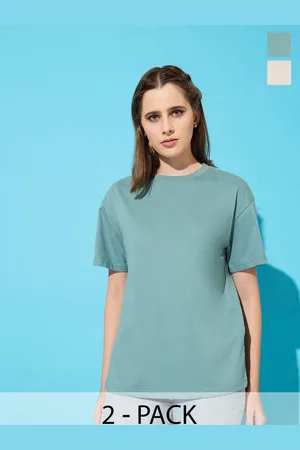 Roadster The Lifestyle Co. Women Pack Of 2 Solid Round Neck Cotton Oversized T-shirts