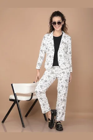 Crimsoune Club Floral Printed Notched Lapel Neck Coat With Trousers Co-Ords