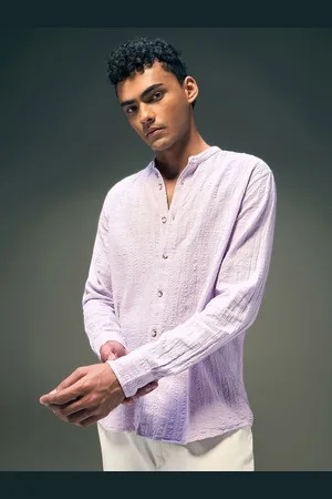 Flying Machine Men Mandarin Collar Textured Cotton Casual Shirt