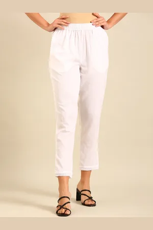 De Moza Women Mid-Rise Cotton Cropped Cigarette Trousers
