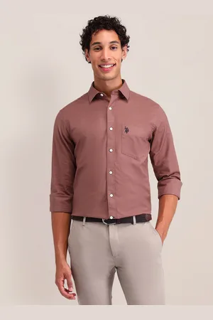 U.S. Polo Assn. Men Spread Collar Solid Cotton Tailored Fit Casual Shirt