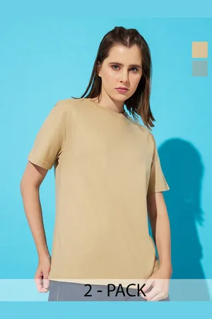Roadster The Lifestyle Co. Women Pack Of 2 Solid Round Neck Cotton Oversized T-shirts