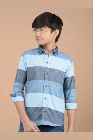 Crimsoune Club Boys Classic Spread Collar Horizontal Striped Cotton Casual Shirt