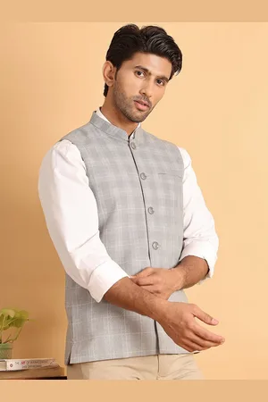 Jompers Men Checked Pure Cotton Nehru Jacket