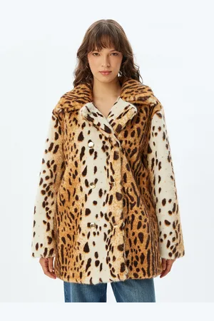 Koton Women Animal Printed Single-Breasted Overcoat
