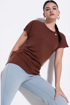 SHOWOFF Women Cotton Round Neck Extended Sleeves Cotton Top