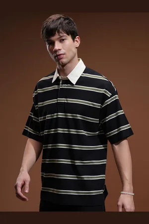 Highlander Men Striped Polo Collar Oversized T-shirt