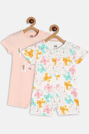 MINI KLUB Infant Girls Pack Of 2 Printed Pure Cotton Rompers