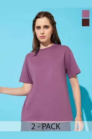 Roadster The Lifestyle Co. Women Pack Of 2 Solid Round Neck Cotton Oversized T-shirts