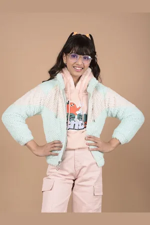 Crimsoune Club Girls Mock Collar Self Design Casual Lightweight Parka Jacket