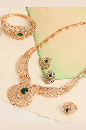 SOHI Gold-Plated White & Green Stone-Studded Jewellery Set