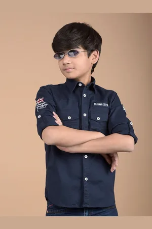 Crimsoune Club Boys Classic Spread Collar Solid Cotton Casual Shirt