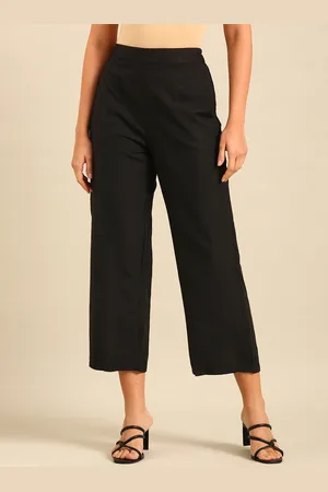 De Moza Women Regular Fit Cotton Wide Leg Trousers