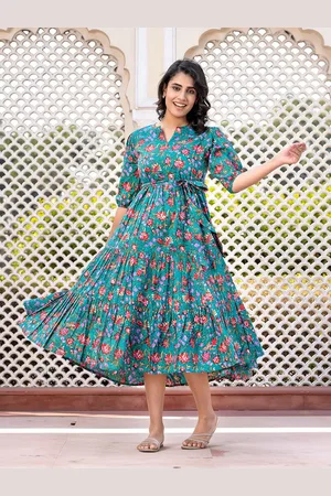 Kalini Floral Print Puff Sleeve Maxi Dress