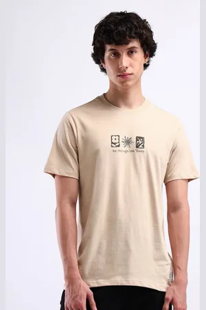 Flying Machine Men Typography Printed Raw Edge T-shirt