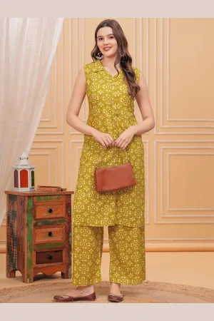 Kalini Floral Printed Shirt Collar Neck Casual Tunic & Trousers