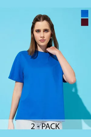 Roadster The Lifestyle Co. Women Pack Of 2 Solid Round Neck Cotton Oversized T-shirts
