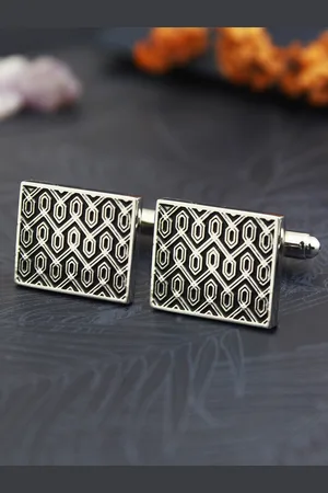 PELUCHE Black & Silver-Toned Brass Cufflink