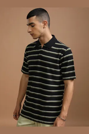 Highlander Men Striped Polo Collar Relaxed Fit T-shirt