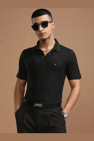 Highlander Men Self Design Polo Collar T-shirt