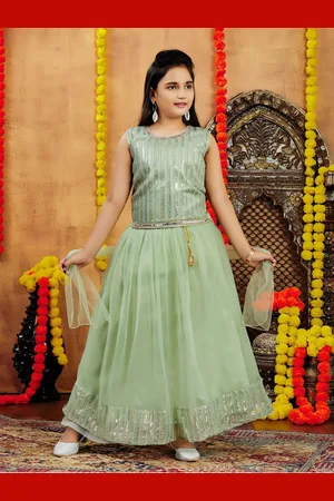 Aarika Girls Embellished Thread Work Ready to Wear Lehenga & Blouse With Dupatta