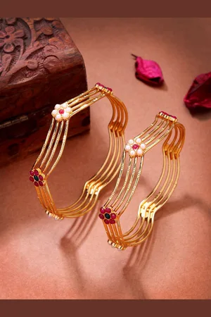 NVR Women Set of 2 Gold-Plated Artificial Stones Traditional Bangles
