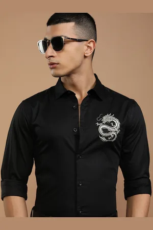 Ketch Men Spread Collar Solid Cotton Slim Fit Casual Shirt