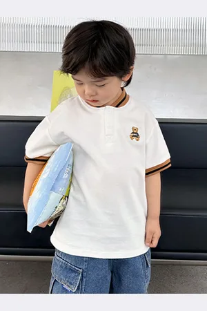 LULU & SKY Boys Solid Mandarin Collar Cotton Relaxed Fit T-shirt