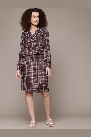 Roadster The Lifestyle Co. Checked Crop Blazer With Skirt