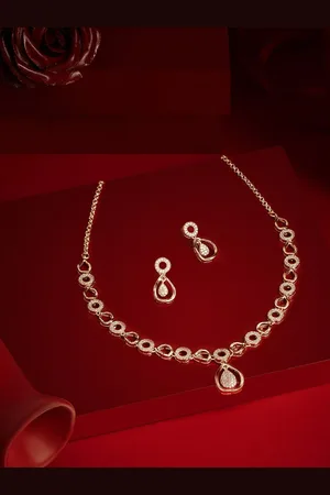 Ami Rose Gold Plated Dazzling Cubic Zirconia-Studded Necklace and Earrings