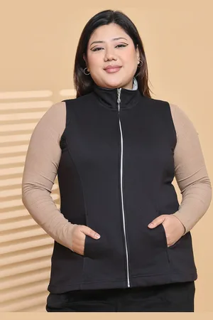 theRebelinme Women Plus Size Mock Collar Solid Fleece Casual Gilet Jacket