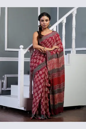 Unnati Silks Ajrak Block Pure Cotton Handloom Block Print Saree