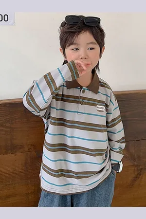 LULU & SKY Boys Striped Polo Collar Cotton Relaxed Fit T-shirt