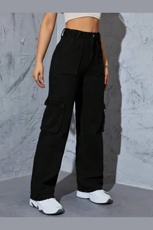 Broadstar Women Smart Wide Leg Clean Look Stretchable Cargo Jeans