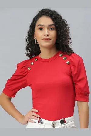 SHOWOFF Women Round Neck Puff Sleeve Top