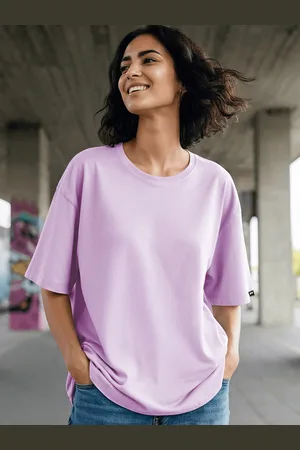 Bewakoof Women Purple Drop-Shoulder Sleeves Oversized T-shirt