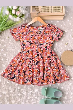 Bella Moda Girls Floral Printed Cotton Fit & Flare Dress